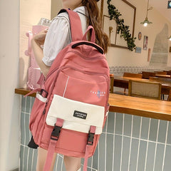 Colorblock Nylon School Backpack Preppy Style School Bag For Students