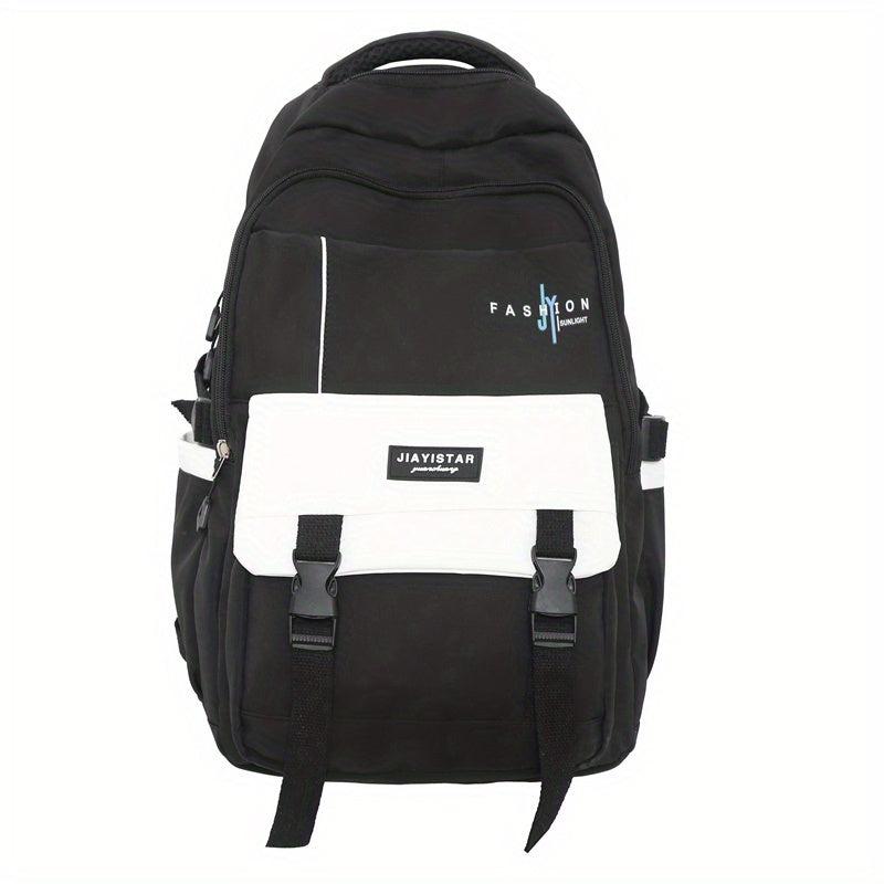 Colorblock Nylon School Backpack Preppy Style School Bag For Students