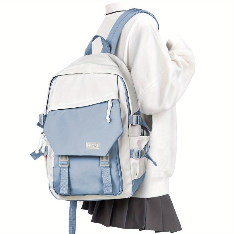 Colorblock Zipper Backpack for School with Large Capacity Storage