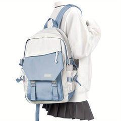 Colorblock Zipper Backpack for School with Large Capacity Storage