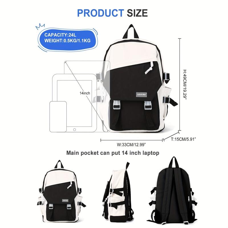 Colorblock Zipper Backpack for School with Large Capacity Storage