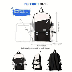 Colorblock Zipper Backpack for School with Large Capacity Storage