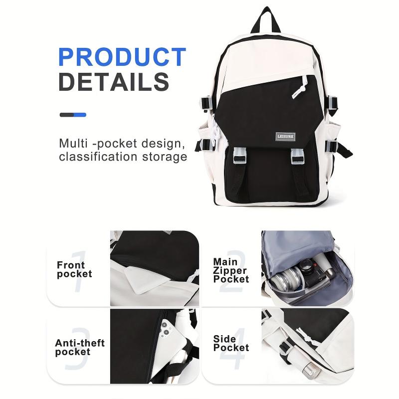 Colorblock Zipper Backpack for School with Large Capacity Storage