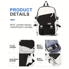 Colorblock Zipper Backpack for School with Large Capacity Storage