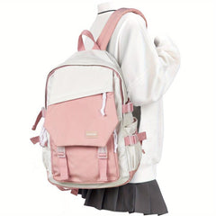 Colorblock Zipper Backpack for School with Large Capacity Storage
