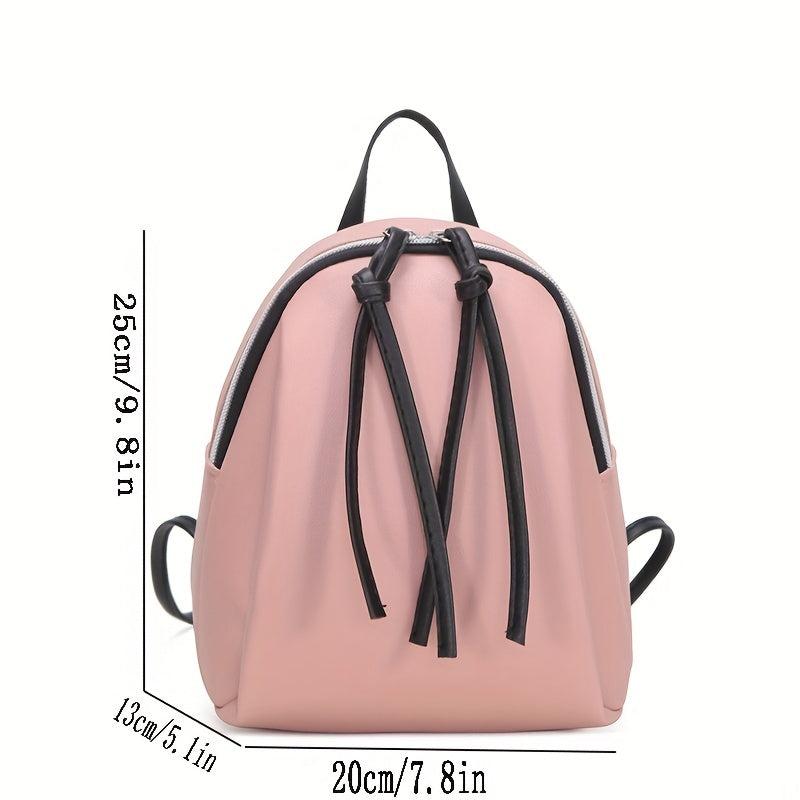 Small Retro Zipper Backpack PU Leather Textured School Travel Bag