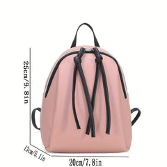Small Retro Zipper Backpack PU Leather Textured School Travel Bag