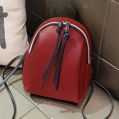 Small Retro Zipper Backpack PU Leather Textured School Travel Bag