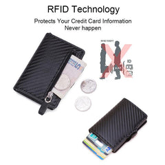 Men's Wallets Pop Up Card Holder Carbon Fiber RFID Blocking Money Bag