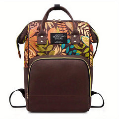 Leaf Print Diaper Bag Top Handle Mommy Backpack Casual Travel Daypack