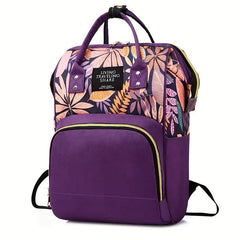 Leaf Print Diaper Bag Top Handle Mommy Backpack Casual Travel Daypack