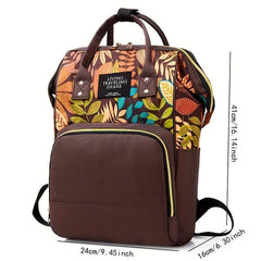 Leaf Print Diaper Bag Top Handle Mommy Backpack Casual Travel Daypack