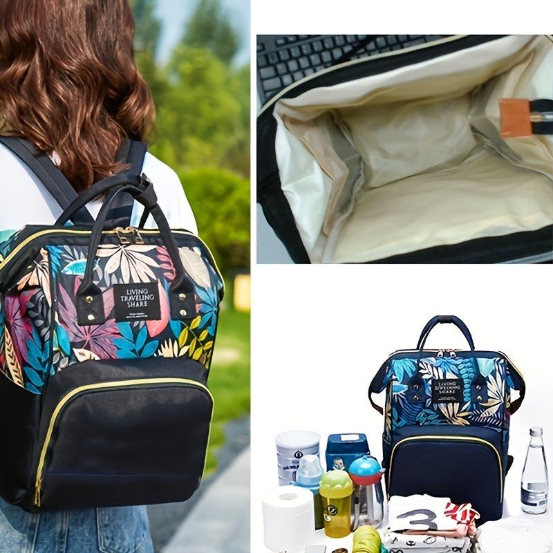Leaf Print Diaper Bag Top Handle Mommy Backpack Casual Travel Daypack