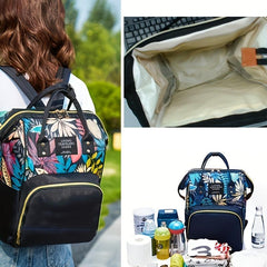 Leaf Print Diaper Bag Top Handle Mommy Backpack Casual Travel Daypack
