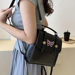 Butterfly Embroidery Flap Backpack Y2K Crossbody Bag