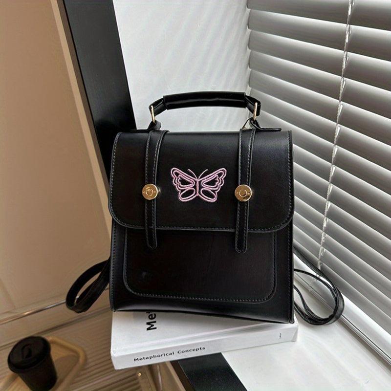 Butterfly Embroidery Flap Backpack Y2K Crossbody Bag