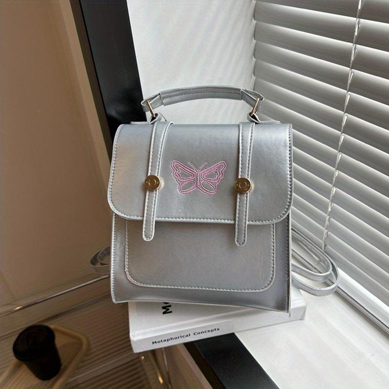 Butterfly Embroidery Flap Backpack Y2K Crossbody Bag