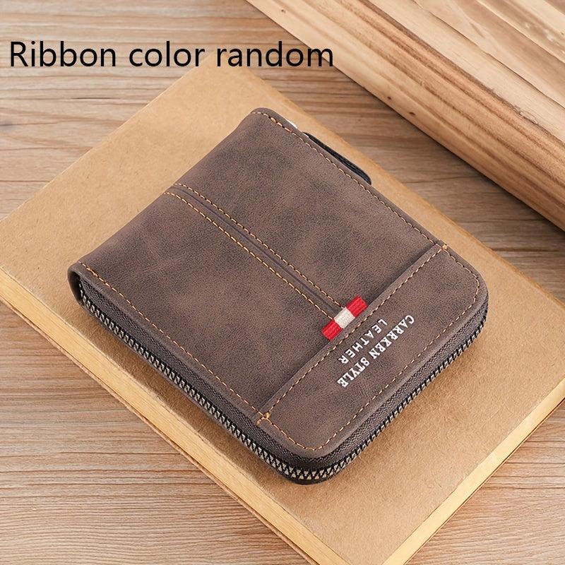 Men's Zipper Leather Short Wallet Money Clip Card Holder Gift