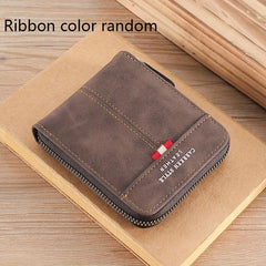 Men's Zipper Leather Short Wallet Money Clip Card Holder Gift