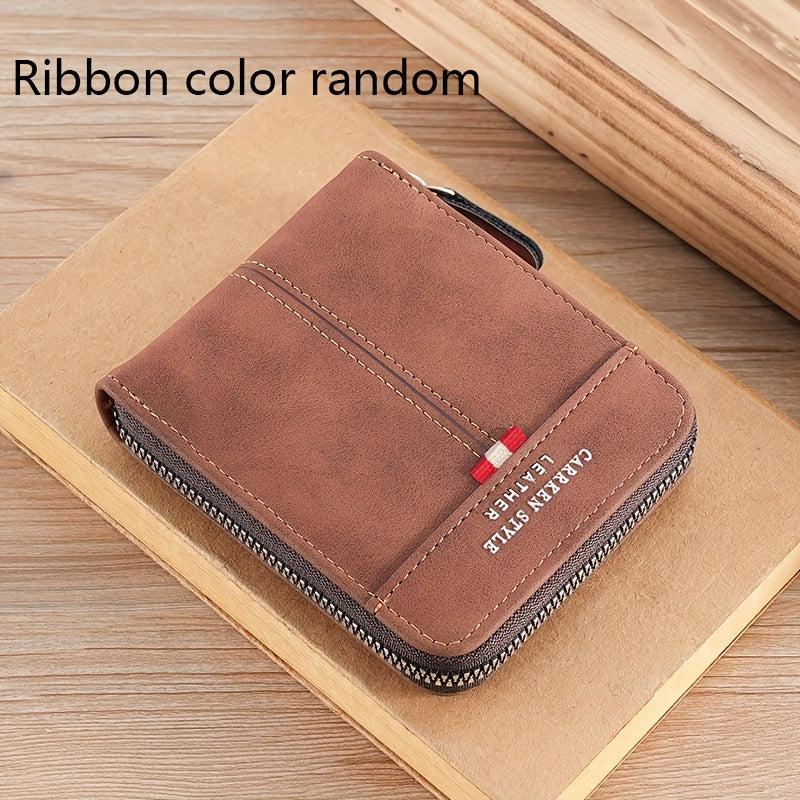 Men's Zipper Leather Short Wallet Money Clip Card Holder Gift