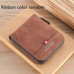 Men's Zipper Leather Short Wallet Money Clip Card Holder Gift