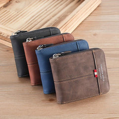 Men's Zipper Leather Short Wallet Money Clip Card Holder Gift