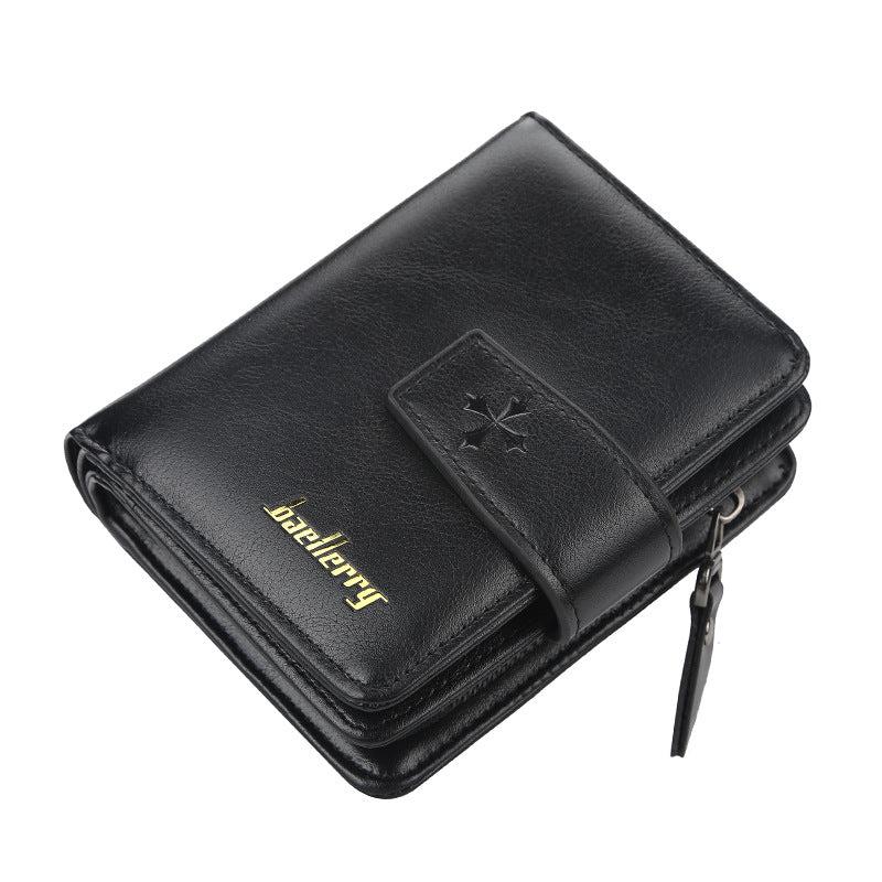 Men's Zipper Card Holder Short Wallet Leather Large Capacity Card Holder