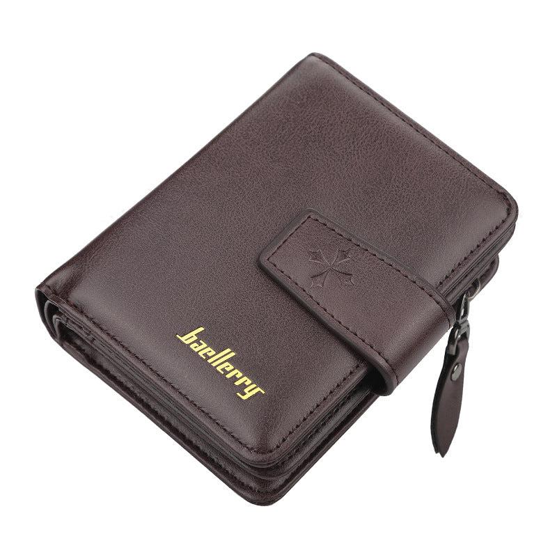 Men's Zipper Card Holder Short Wallet Leather Large Capacity Card Holder