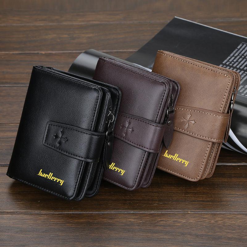 Men's Zipper Card Holder Short Wallet Leather Large Capacity Card Holder