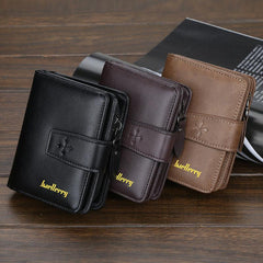 Men's Zipper Card Holder Short Wallet Leather Large Capacity Card Holder