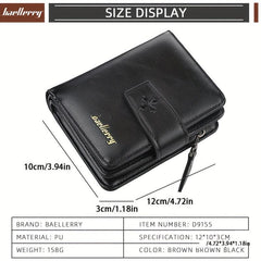 Men's Zipper Card Holder Short Wallet Leather Large Capacity Card Holder