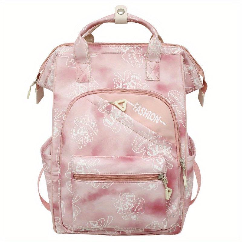 Luck Print Tote Backpack Large Capacity School Bag