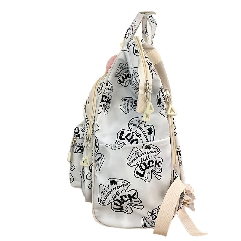 Luck Print Tote Backpack Large Capacity School Bag