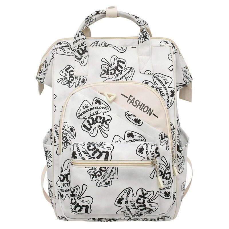 Luck Print Tote Backpack Large Capacity School Bag