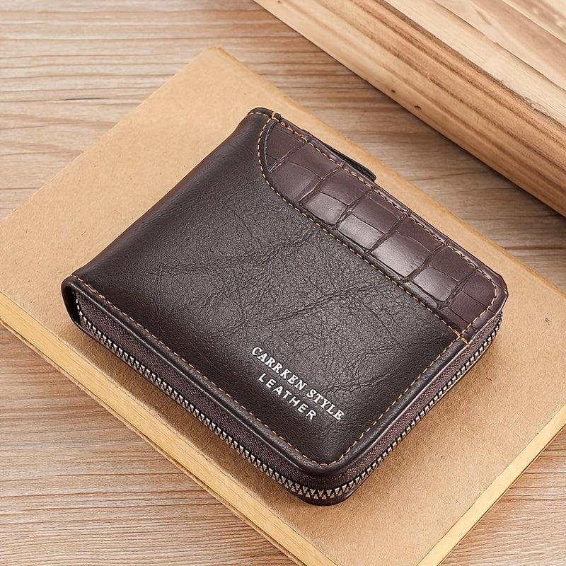 Men's Zipper Card Holder Short Wallet Money Clip Leather Large Capacity