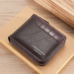 Men's Zipper Card Holder Short Wallet Money Clip Leather Large Capacity