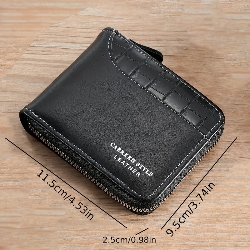 Men's Zipper Card Holder Short Wallet Money Clip Leather Large Capacity
