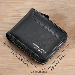Men's Zipper Card Holder Short Wallet Money Clip Leather Large Capacity