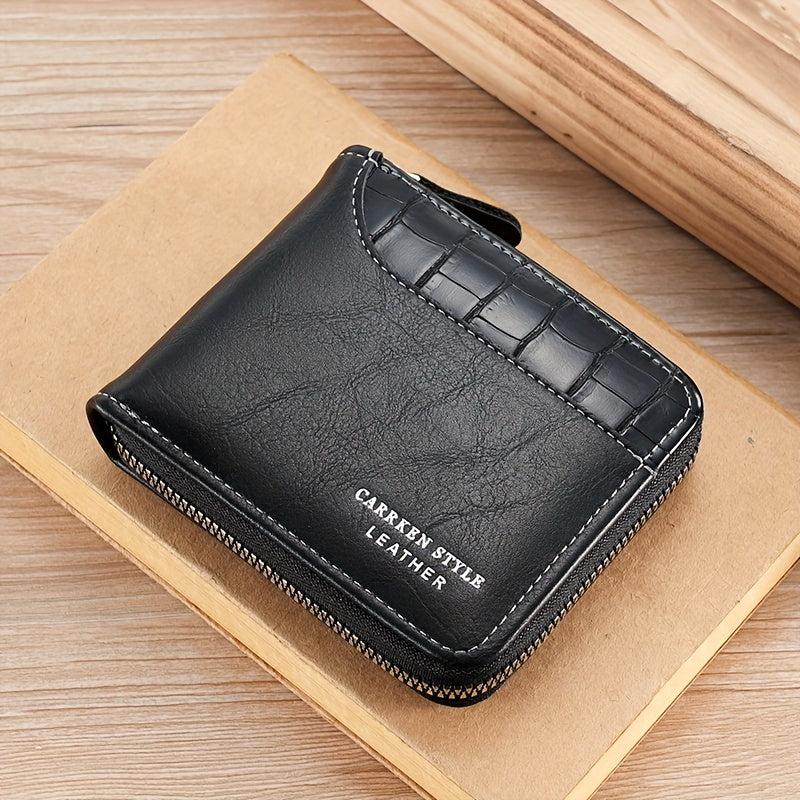Men's Zipper Card Holder Short Wallet Money Clip Leather Large Capacity