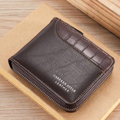 Men's Zipper Card Holder Short Wallet Money Clip Leather Large Capacity