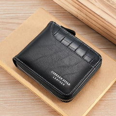 Men's Zipper Card Holder Short Wallet Money Clip Leather Large Capacity