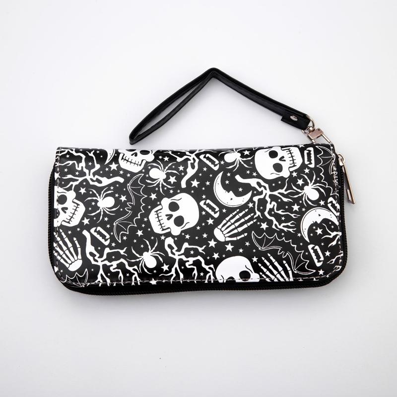 Halloween Skull Wallet Clutch Bag Multi Card Holder Horror Night Purse