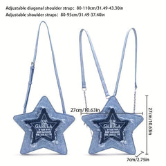 Y2K Star Shaped Denim Backpack Women's Grunge Knapsack & Crossbody Bag