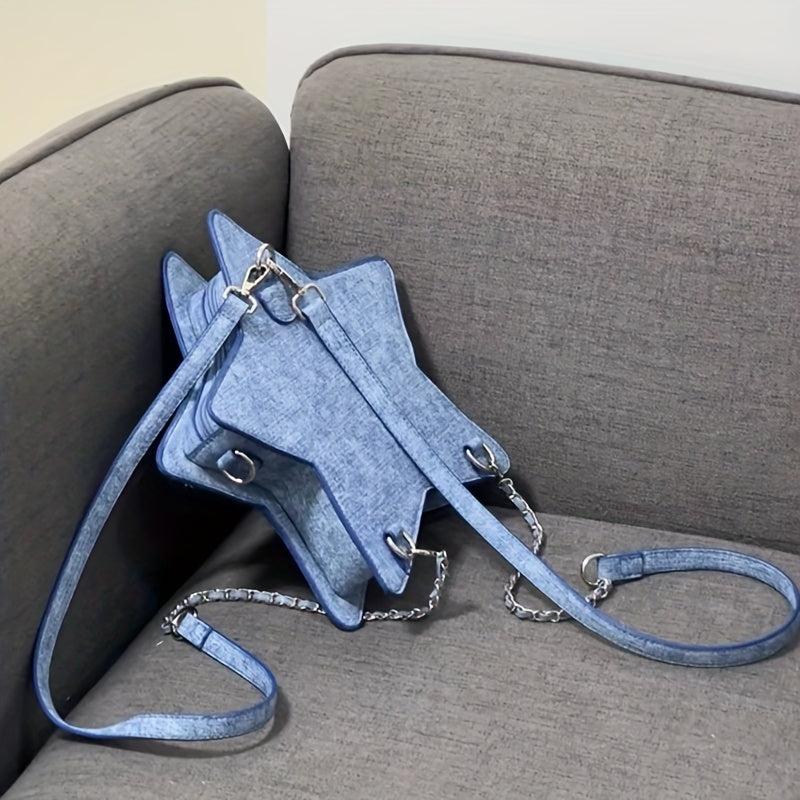 Y2K Star Shaped Denim Backpack Women's Grunge Knapsack & Crossbody Bag