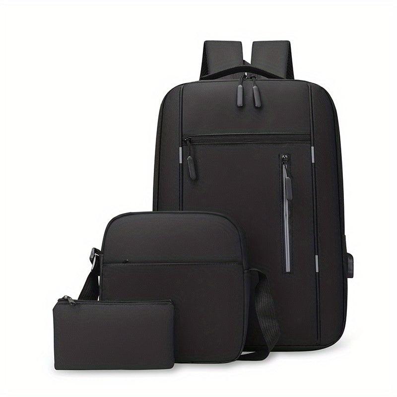 Colorblock Storage Bag Sets Business Backpack & Crossbody Bag & Clutch