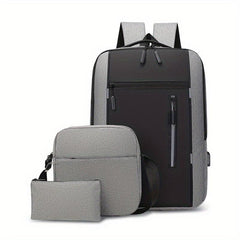 Colorblock Storage Bag Sets Business Backpack & Crossbody Bag & Clutch