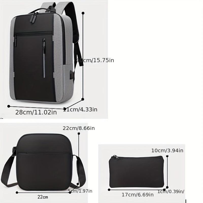 Colorblock Storage Bag Sets Business Backpack & Crossbody Bag & Clutch