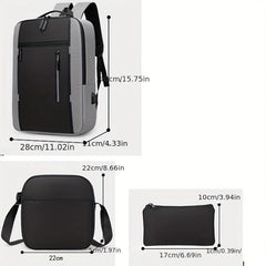 Colorblock Storage Bag Sets Business Backpack & Crossbody Bag & Clutch