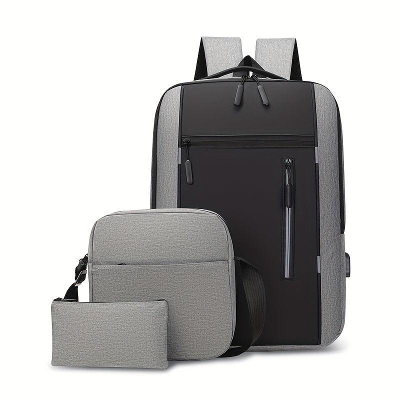 Colorblock Storage Bag Sets Business Backpack & Crossbody Bag & Clutch