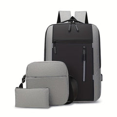 Colorblock Storage Bag Sets Business Backpack & Crossbody Bag & Clutch